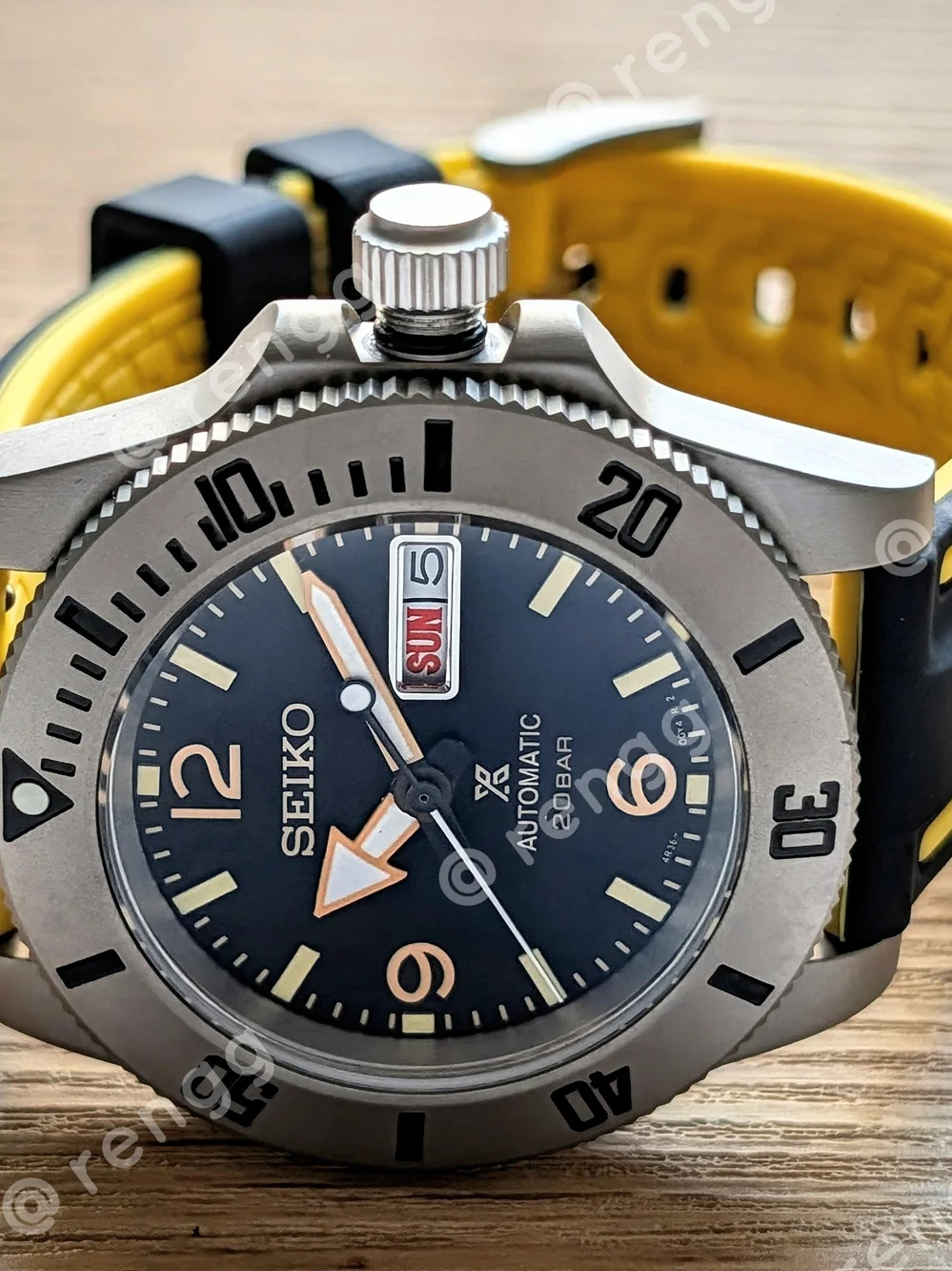 40mm Titanium Seiko Men's Black Yellow  Automatic Diver Mod Watch Sapphire